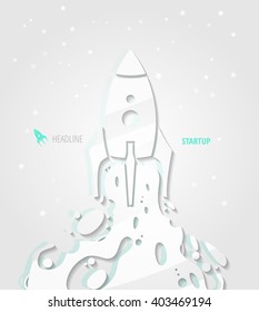 Paper rocket. Paper vector background. The rocket takes off. Startup concept. Project development.