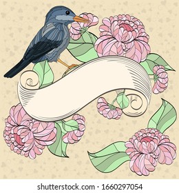 Rollo de papel con pájaros y flores