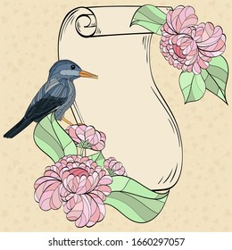 Paper roll with bird and flowers