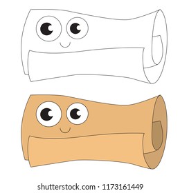 Paper Roll cartoon. Outlined illustration with thin line black stroke