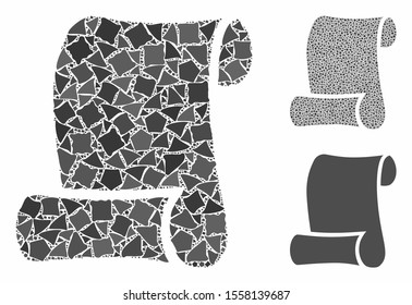 Paper roll composition of raggy elements in various sizes and color hues, based on paper roll icon. Vector raggy elements are composed into collage. Paper roll icons collage with dotted pattern.