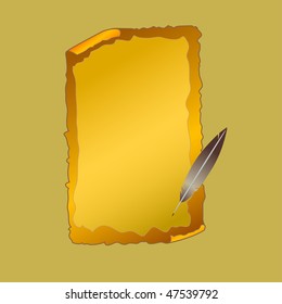 Paper roll and feather for a letter. Vector.