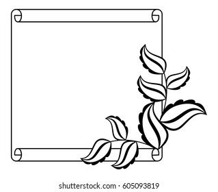 Paper roll  with flowers silhouettes. Copy space. vector clip art.