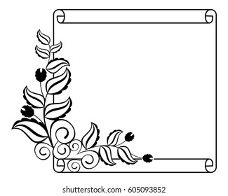 Paper roll  with flowers silhouettes. Copy space. vector clip art.