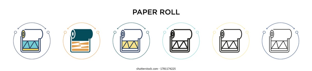 Icono de rollo de papel en el estilo relleno, delgado, contorno y trazo. Ilustración vectorial de dos iconos vectores de papel de color y negro se pueden utilizar para móviles, ui, web