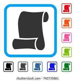 Paper Roll icon. Flat grey pictogram symbol inside a blue rounded rectangle. Black, gray, green, blue, red, orange color variants of Paper Roll vector. Designed for web and software user interface.
