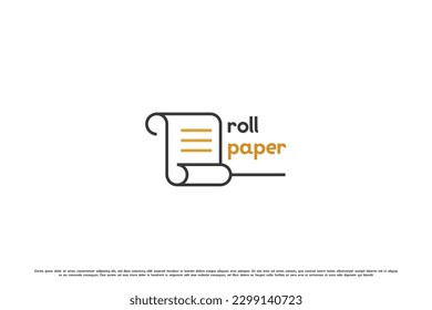 Paper roll logo design illustration. Minimalist flat silhouette line art white sheet paper roll note checklist work news flyer magazine announcement banner. Company notary tax business symbol icon.