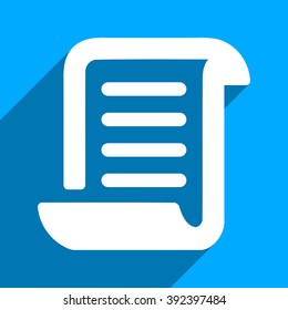 Paper Roll long shadow vector icon. Style is a flat paper roll iconic symbol on a blue square background.