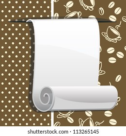 paper roll on brown background with coffee beans eps10