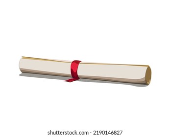 A paper roll of parchment tied with a red ribbon.