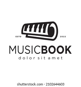 paper roll with piano music logo vector icon symbol design graphic illustration Stock Vector. Simple Piano Music Studio Flat design Logo template silhouette black