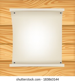 paper roll sign on wooden background isolated 