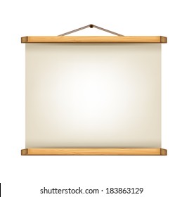 paper roll sign with wooden frames isolated 