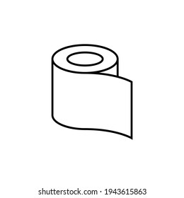 Paper roll toilet tissue icon in flat black line style, isolated on white background 