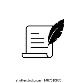 Paper roll vector icon with feather on the side and white background