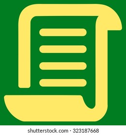 Paper Roll vector icon. Style is flat symbol, yellow color, rounded angles, green background.