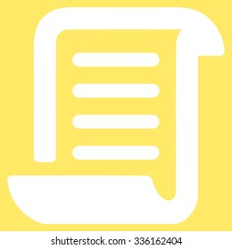 Paper Roll vector icon. Style is flat symbol, white color, rounded angles, yellow background.