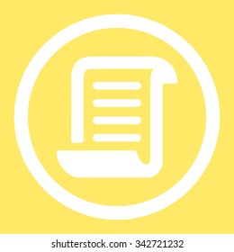 Paper Roll vector icon. Style is flat rounded symbol, white color, rounded angles, yellow background.