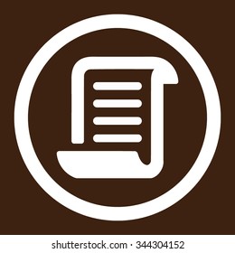 Paper Roll vector icon. Style is flat rounded symbol, white color, rounded angles, brown background.