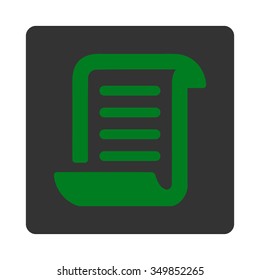 Paper Roll vector icon. Style is flat rounded square button, green and gray colors, white background.