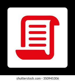 Paper Roll vector icon. Style is flat rounded square button, red and white colors, black background.