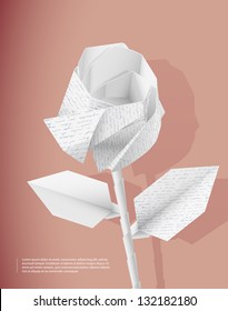 Paper rose with handwriting texture. Eps10