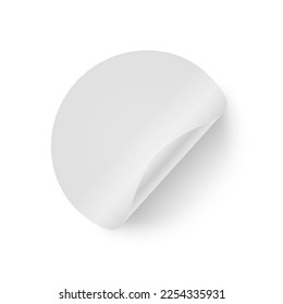 Paper round sticker with a curved bottom corner on a white background. Round sheet for notes with a fold, realistic advertising banner. Vector illustration
