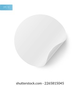 Paper round sticker with a curved bottom corner on a white background. The layout of a round white sticker. Vector illustration