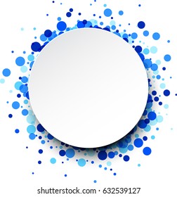 Papier, runder weißer Hintergrund mit blauen Tropfen. Vektorgrafik.