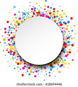 Paper round white background with color drops. Vector illustration.