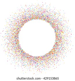 Fundo branco redondo de papel com gotas de cor. Ilustração vetorial.