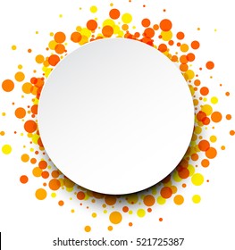 Paper round white background with orange drops. Vector illustration.