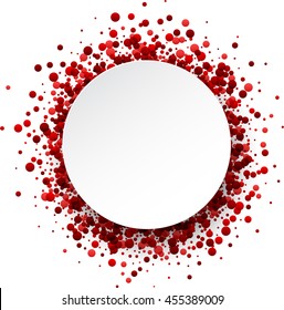 Paper round white background with red drops. Vector illustration.