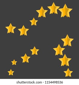 Paper rows of stars in different directions and sizes. Vector illustration for design on a gray background