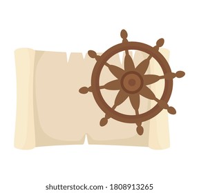 Paper with rudder design Sea nautical ocean navigation travel underwater water and marine theme Vector illustration
