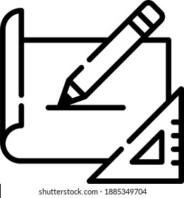 paper ruler and pen icon, engineering icon, building, construction icon set, instruments icon, line drawing