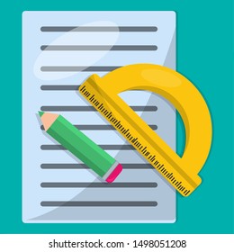 paper with ruler and pencil for education learning concept vector illustration