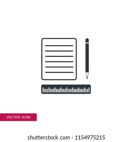 paper ruler and pencil vector icon illustration 