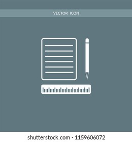paper ruler and pencil vector icon illustration 