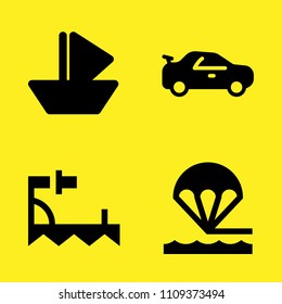 paper sailboat, crampons, parachute and car vector icon set. Sample icons set for web and graphic design