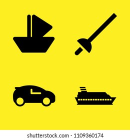 paper sailboat, fencing, boat and car vector icon set. Sample icons set for web and graphic design