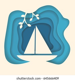 Paper sailboat. Isolated art. Vector. Cartoon. Flat.