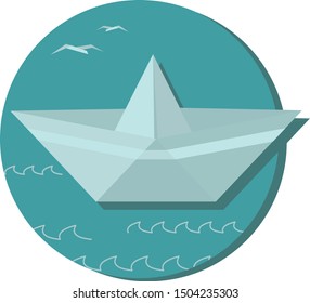 Paper sailboats with seagulls on 
round background