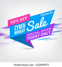 Paper sale banner. Ribbon. Cyber monday sale. Vector illustration.