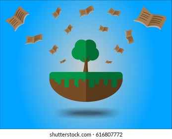 Paper saving energy for the earth, book flying