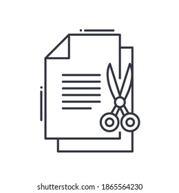 Paper scissors icon, linear isolated illustration, thin line vector, web design sign, outline concept symbol with editable stroke on white background.