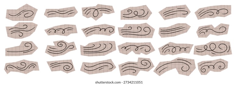 Elemento de colagem de scrapbook de papel com um rabisco de brisa de vento desenhado à mão. Autocolantes para impressão para planificadores e diários que retratam um rabisco de vento.