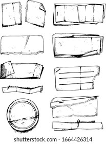 Desechos y piezas de papel, ilustraciones vectoriales aisladas