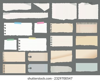 Desechos de papel. Papeles rotos, rotos. Conjunto de signos aislados de ilustración de vector