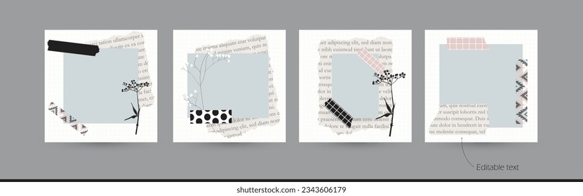 los recortes de papel arrancaron el concepto de fondo de la página de cuadernos rotos de la vintage scrapbook con rotas de periódico y flores secas. ilustración vectorial para diseño de tarjetas postales y volantes de cupones de librería